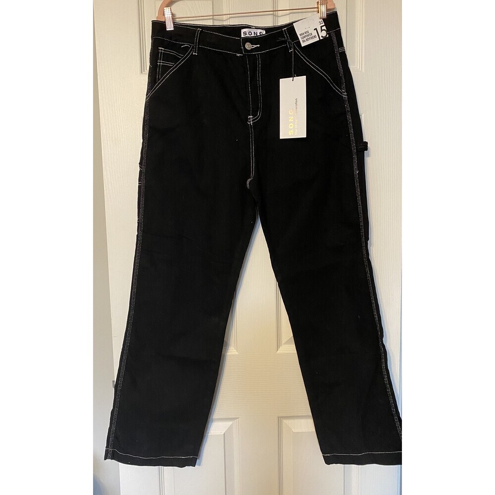 NWT S.O.N.G. 90s Boyfriend Carpenter Jeans Black Denim Juniors Women’s Size 15